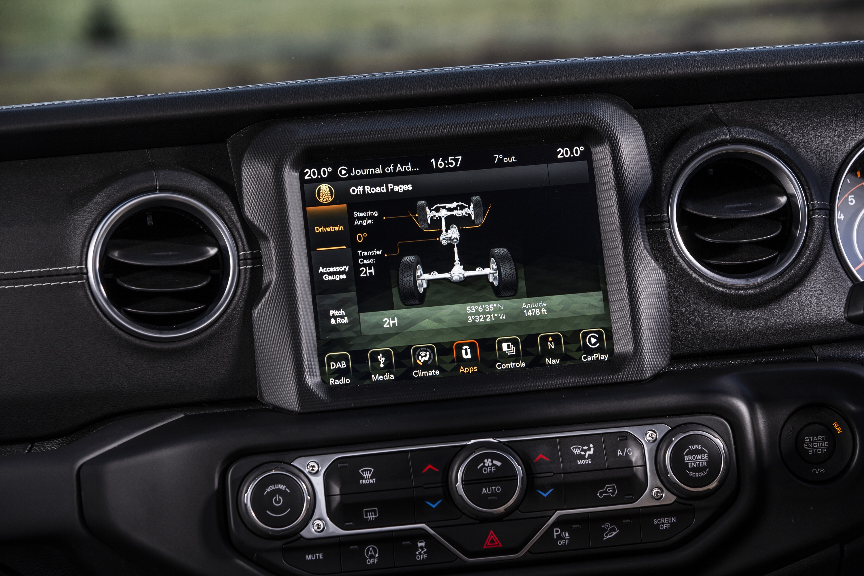 Close up of touchscreen in Jeep Wrangler